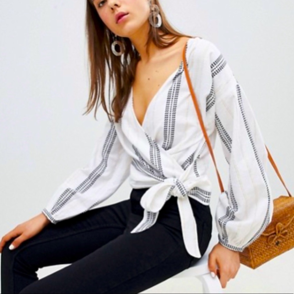 New Look Gold Stripe Wrap Top